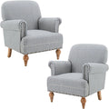 chairus Linen Accent Chair for Living Room Set of 2 Upholstered Mid Century Modern Single Sofa Chair with Solid Wood Legs Comfy Reading Armchair for Bedroom/Office Room/Recption/Lounge, Blue Stripe-Ruum Studio Home