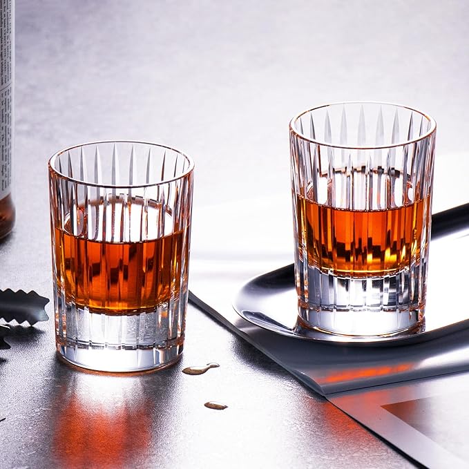 KAMMAK Crystal Whiskey Glasses Set of 2, Handcrafted 3.38oz Liquor Glasses, Luxury Old Fashioned Glasses Stemless, Hand Blown Scotch Cup for Women, Men Barware Gift for Cocktail, Bourbon-Ruum Studio Home