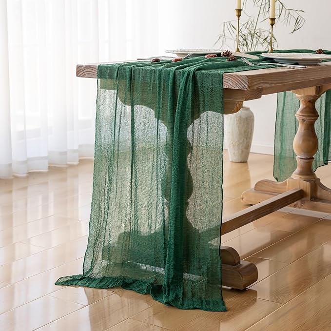 Table Runner Emerald Green Cheesecloth Gauze 120 Inch 10 FT Rustic Boho Cheese Cloth Table Runner for Wedding Baby Shower Bridal Shower Party Long Sheer Holiday Home Decorations-Ruum Studio Home