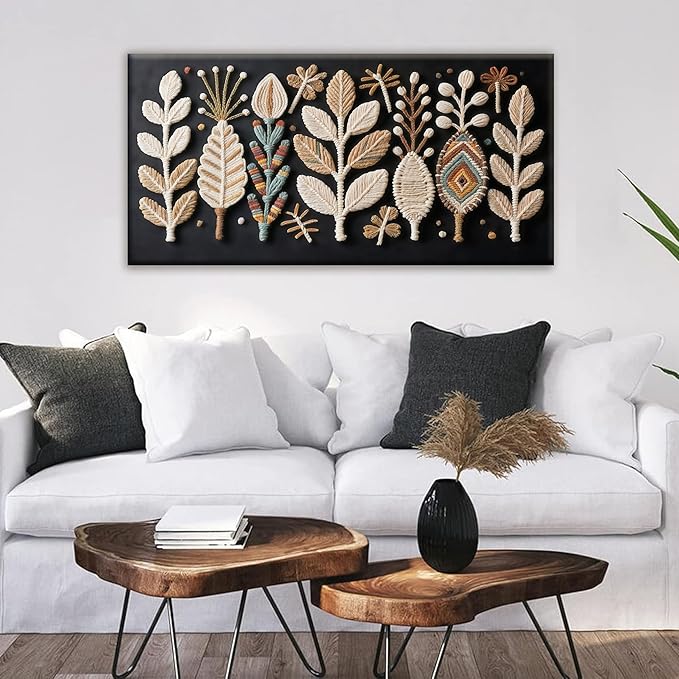 Tsomzxng Boho Black Wall Art Modern Wall Art Bohemian Feather Canvas Wall Art Decor For Apartment Dorm Living Room Bedroom Nursery Backdrop Home Wall Decor20 W X 40" L-Ruum Studio Home