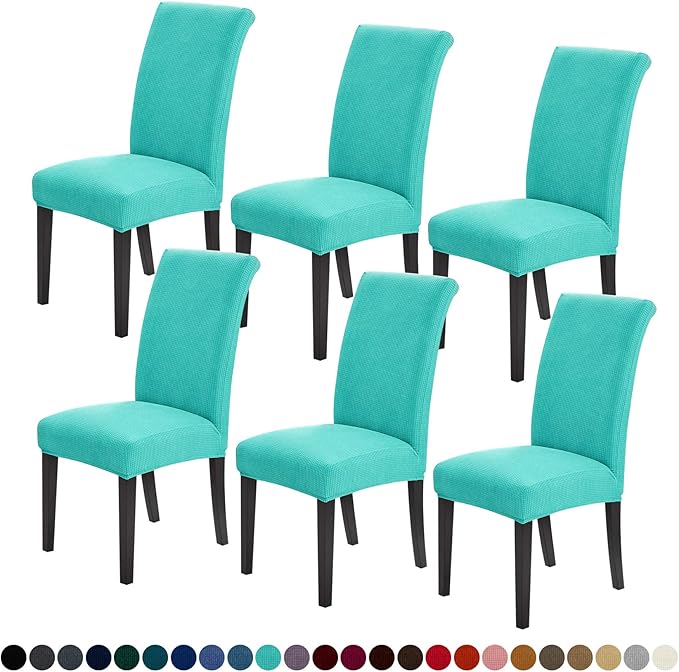 Joccun Chair Covers for Dining Room Set of 6,Dining Chair Slipcovers Stretch Dining Room Chair Covers Seat Protector,Washable Parsons Chair Cover for Home,Banquet(Turquoise,6 Pack)-Ruum Studio Home