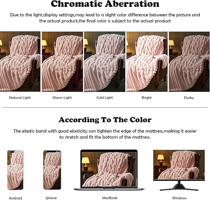 NEWCOSPLAY Faux Fur Throw Blanket Pink 3D Ribbed Plush Thick Warm Blanket for Couch Sofa Bed 850GSM (Pink Ribbed, Throw(50"x60"))-Ruum Studio Home