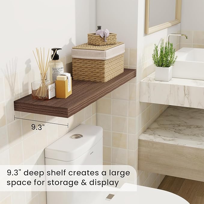 Fun Memories Floating Shelves for Wall, 32 Inch Rustic Wood Wall Mounted Shelves for Bathroom, Bedroom, Kitchen, Living Room, Deep Floating Shelves for Storage & Home Decor (Walnut, Set of 2)-Ruum Studio Home