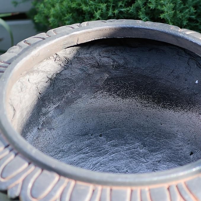 VISIBLE Classic Garden Urn Planter with Pedestal, Black Antique Finish, Cement Fiber Material, Decorative Leaf Pattern, 22 Inch Height, Indoor Outdoor Use, Delivered from Local Warehouse (Black)-Ruum Studio Home