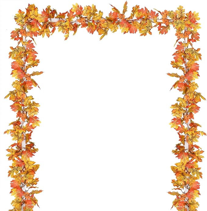 Lvydec 2 Pack Fall Maple Leaf Garland - 5.9ft/Piece Artificial Fall Foliage Garland Thanksgiving Decor for Home Wedding Party Christmas (Yellow)-Ruum Studio Home