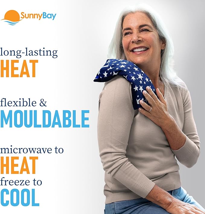 SunnyBay Small Microwave Heating Pad, Microwavable Versatile Cold/Heated Neck and Shoulder Wrap for Back Pain and More, Moist Heat Cotton-Fleece Pad with Flax Seed Filling, 6x11 in, Blue Stars-Ruum Studio Home