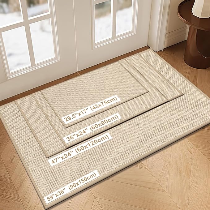 LEKEEPGO Door Mat 36"x59", Non Slip Door Mat Indoor Entrance, Rubber Backing Front Indoor Door mat Washable Absorbent Low-Profile Entryway Entry Resist Dirt Inside Door Mats, Khaki-Ruum Studio Home