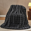 Lotus Karen Faux Fur Blanket Dark Gray Twin Size - Big Bubble Rabbit Fluff Throws for Couch Small Fluffy Fuzzy Cozy Thick Furry Plush Shaggy Blankets 60x80 Inches-Ruum Studio Home