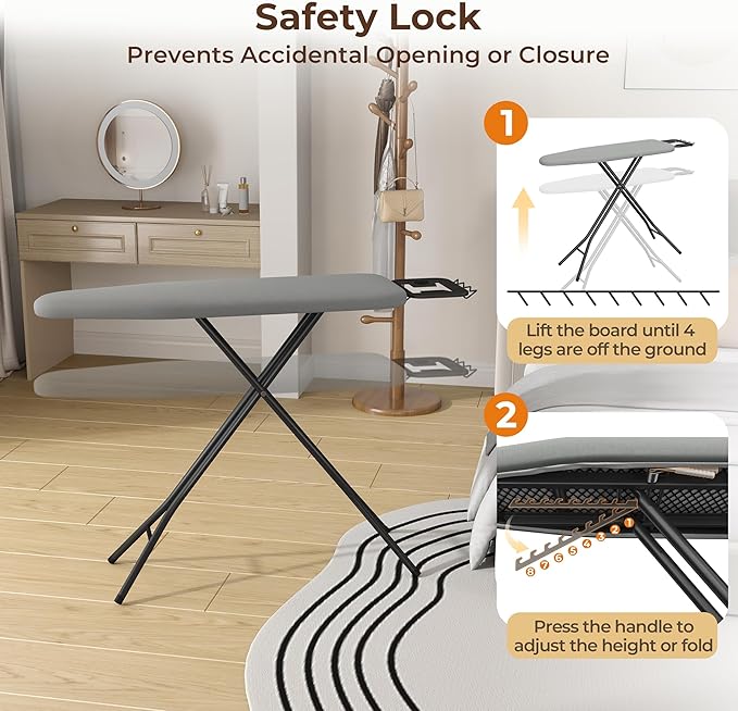 Yaheetech Foldable Ironing Board, Heavy Duty Iron Board with 9 Adjustable Heights, 4 Layer Cover and Safety Iron Rest, 52X14 Compact and Space Save Iron Board for Home Laundry Room Use, Gray-Ruum Studio Home
