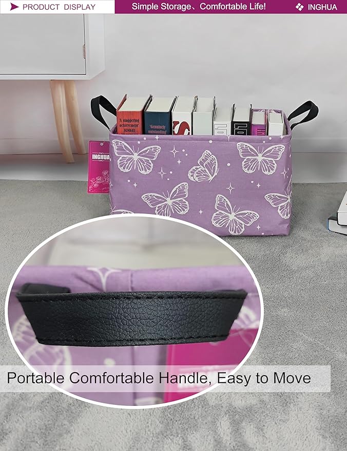 Rectangular Storage Basket Fabric Organizer Bin for Toys,Books,Clothes,Gifts,Pets-Perfect for Home,Office,Nursery,Dorm,Shelf(Rec-butterfly )-Ruum Studio Home