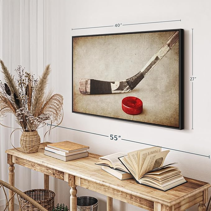 Elephant Stock Vintage Ice Hockey Wall Art - Horizontal Framed Canvas - 1-Piece Hallway Wall Decor - Photography Sports Canvas Print - Brown and Beige Decor for Wall - 40" X 27"-Ruum Studio Home