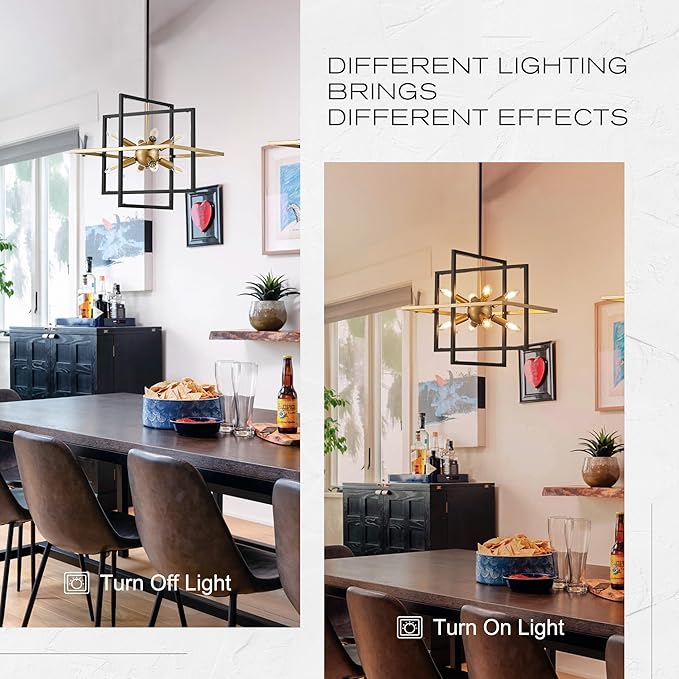 18.9'' Black Gold 8-Light Sputnik Chandelier Modern Industrial Adjustable Hanging Geometric Pendant Light Fixture for Entryway Foyer Stairway Hallway Bedroom Living Room Kitchen Island-Ruum Studio Home