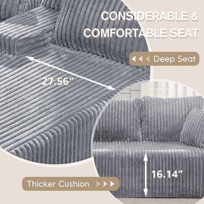 Hobestluk Modular Sectional Sofa Couches 108" L-Shape Couch 3 Seat Modular Sofa Memory Foam Sectional Couches for Living Room, Boneless Couch with Oversized Chaise (Light Grey, Left Facing)-Ruum Studio Home