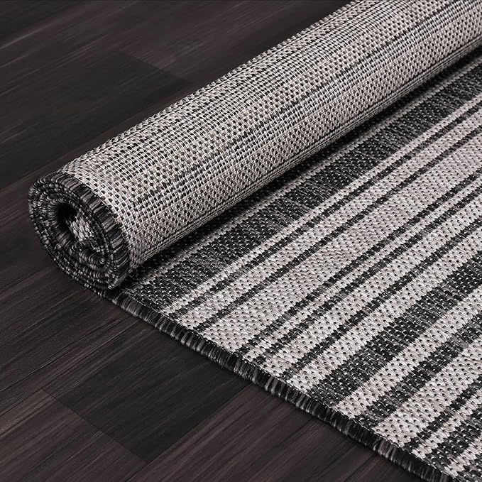 Stripe Outdoor Rug 8x10 Washable Outside Carpet for Indoor Patio Porch Waterproof Easy Cleaning Non Shedding Area Rugs Dark Gray 8 x 10-Ruum Studio Home