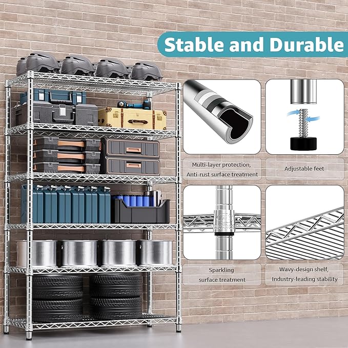 4080 lbs Steel Storage Shelving 6-Tier Utility Shelving Unit Steel Organizer Wire Rack for Home,Kitchen,Office,Garage, 17.7" D x 47.2" W x 72.3" H-Ruum Studio Home