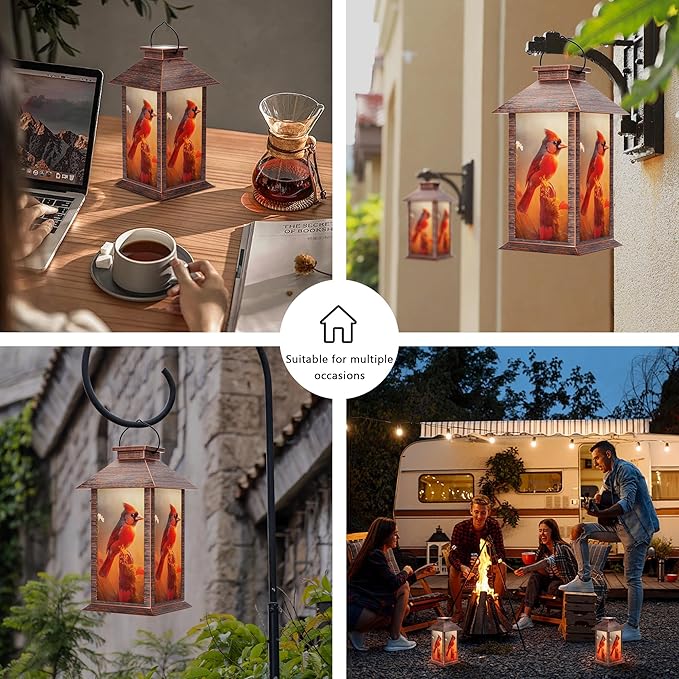 Solar Lanterns Outdoor, Waterproof Cardinal Garden Hanging Lanterns with LED Flickering Flameless Candles, Lantern Decor Birthday Gifts for Women Mom Grandma-Ruum Studio Home