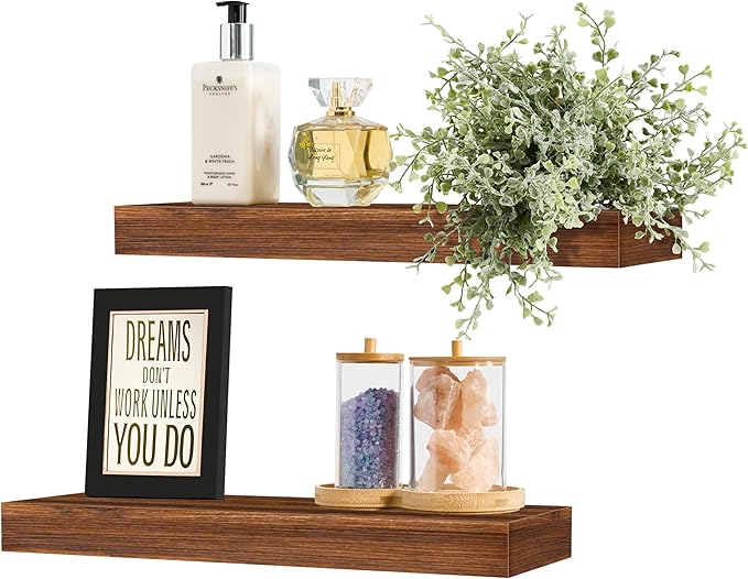 Sorbus Floating Shelves for Wall, Bathroom Shelves Wall Mounted for Kitchen, Bedroom, Bathroom Storage Over Toilet, Hanging Book Shelf for Home Decor Living Room (Walnut, 2 Pack)-Ruum Studio Home