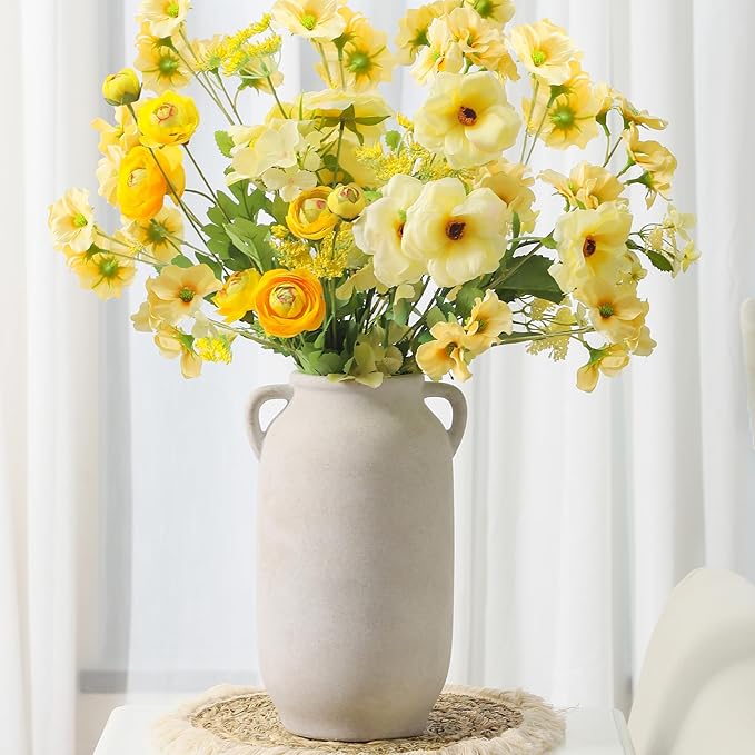 Large Flower Vase Home Decor - 12 inch Tall Ceramic Farmhouse White Rustic Table Vases with Handle Living Room Decoration Decorative Modern for Fireplace Kitchen-Ruum Studio Home