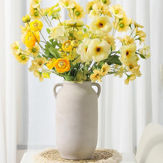 Large Flower Vase Home Decor - 12 inch Tall Ceramic Farmhouse White Rustic Table Vases with Handle Living Room Decoration Decorative Modern for Fireplace Kitchen-Ruum Studio Home