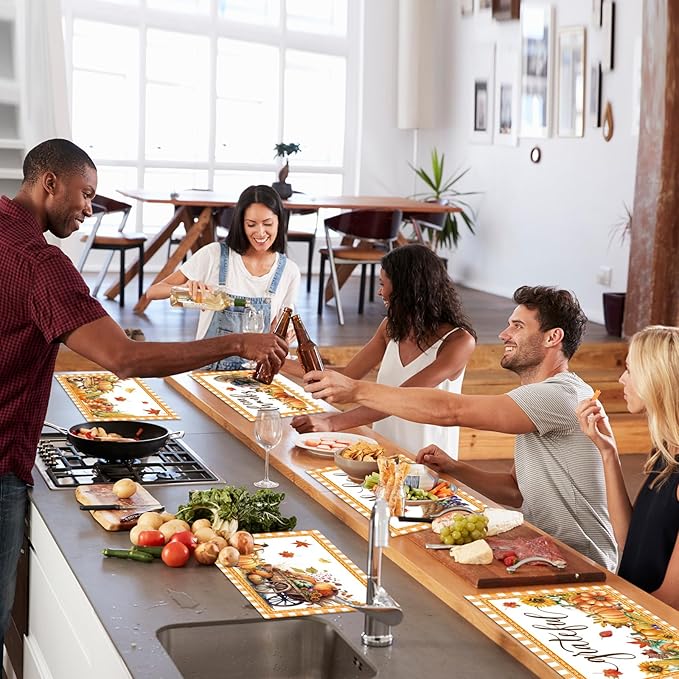 Thanksgiving Placemats Set of 6 Thanksgiving Day Plastic Table Mats Welcome Fall Place Mats Washable Vinyl Rustic Holiday Table Decoration for Indoor Outdoor Autumn Party Kitchen Dining-Ruum Studio Home