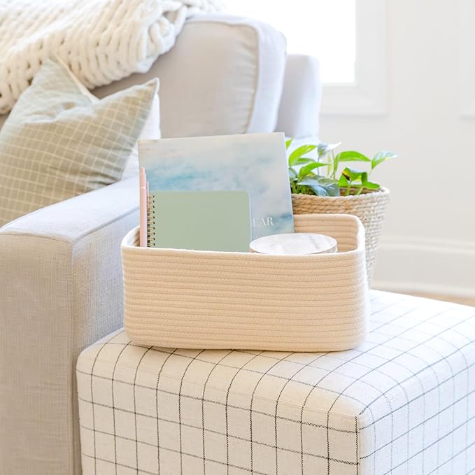 NaturalCozy 13.5”x8.5”x5.5” Storage Baskets for Shelves 3 Pack | Cotton Rope Woven Small Baskets for Organizing | Small Storage Bins for Nursery, Bathroom, Closet, Cube Shelf, Decorative, Gift-Ruum Studio Home