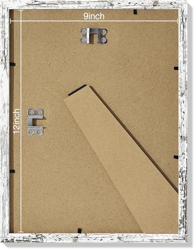 Vittanly 9x12 Picture Frames Set of 9, Shatter Resistant Plexiglass, Display 6x8 Pictures with Mat or 9x12 without Mat, Photo Frames for Wall or Tabletop, Engineered Wood, Distressed White-Ruum Studio Home