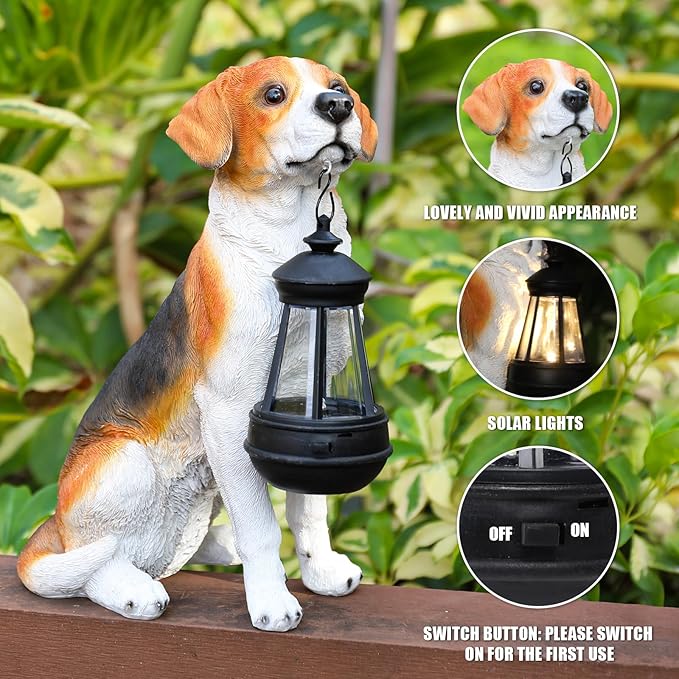 Solar Dog Statue Outdoor Decor - Beagle Dog Statue With Solar Lights for Patio, Lawn & Garden, Housewarming Gift-Ruum Studio Home