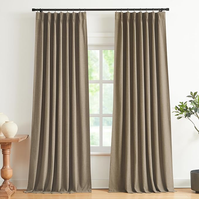 Vision Home Brown Pinch Pleated Full Blackout Curtains Linen Blended Room Darkening Window Curtains 108 inch for Living Room Bedroom Thermal Insulated Pinch Pleat Drapes with Hooks 40" Wx108 Lx2-Ruum Studio Home