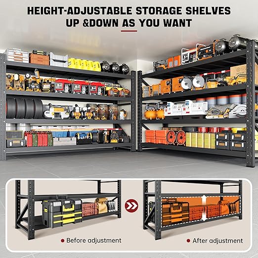 5000LBS Storage Shelves,71" W Garage Shelving Heavy Duty Metal Adjustable Garage Shelves, Shelving Units Industrial Shelving for Warehouse,71" W x 24" D x 69" H,Black-Ruum Studio Home