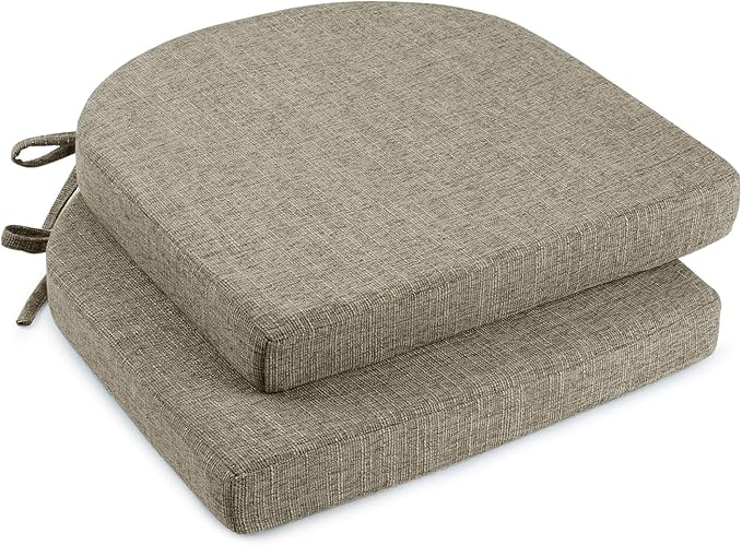 downluxe Indoor Chair Cushions for Dining Chairs, Soft and Comfortable Textured Foam Kitchen Chair Pads with Ties and Non-Slip Backing, 16" x 16" x 2", Khaki, 2 Pack-Ruum Studio Home