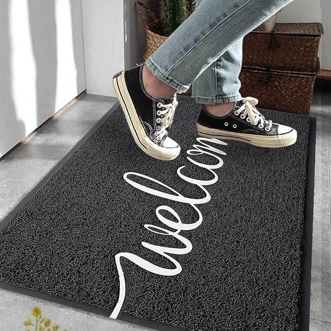 Door Mat, Welcome Mats Outdoor, Front Door Mat for Outside Entry, Doormat Outdoor/Indoor Entrance, Front Door Rugs for Entryway Indoor, for Entryway, High Traffic Areas (32"x20", Black)-Ruum Studio Home
