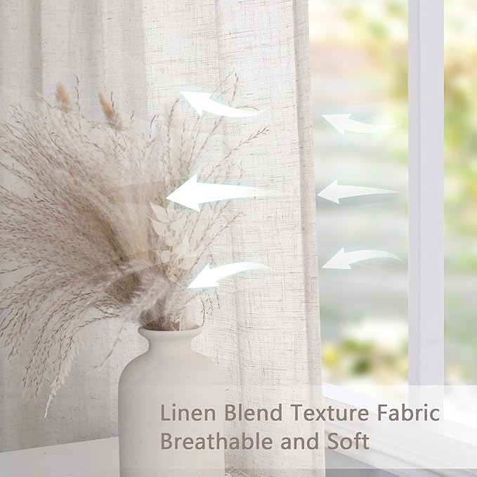 MYSKY HOME Linen Curtains for Living Room, Natural Semi Sheer Curtains & Drapes Light Filtering Farmhouse Country Boho Style Back Tab Draperies for Sliding Glass Door (Customsize, Linen)-Ruum Studio Home