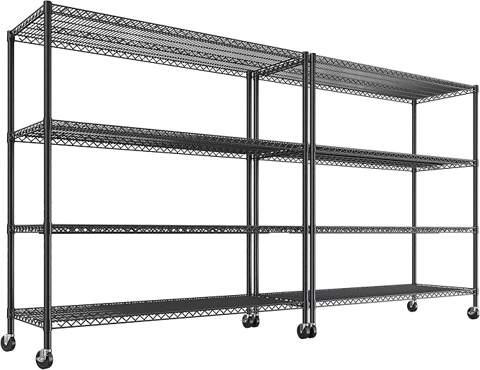 REIBII 55.5''W Storage Shelves 2500LBS Wire Shelving Rack with Wheels 75.6" H Heavy Duty Shelving Unit Adjustable Metal Shelves for Storage Rack Shelving for Kitchen Pantry 2PCS-Ruum Studio Home