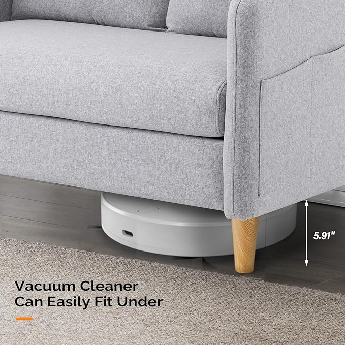 VINGLI 47" Small Couch, Linen Loveseat Sofa Light Grey Mini Couch Mid Century Modern Decor Love Seat for Small Spaces Living Room, Bedroom, Play Room-Ruum Studio Home