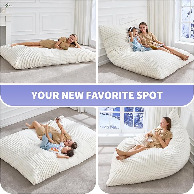 Hobestluk 3 in 1 Bean Bag Chair Giant Bean Bag Chairs Convertible Bean Bag Floor Cushion with Machine Washable Cover, Beanbag Chairs for Adult (White)-Ruum Studio Home
