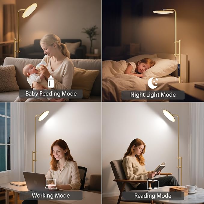 SUNMORY 32W/3000LM Floor Lamps, Super Bright LED Standing Lamp with Remote Control, Adjustable Tall Lamp with 350°Rotating Head, Modern Dimmable Torchiere Corner Lamp for Living Room, Bedroom, Office-Ruum Studio Home