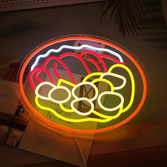 LISIGNVE Curry Meat Dish Neon Sign Beef Curry Sign Neon Light for Wall Decor Curry Rice Led Light Up Sign for Indian Restaurant Kitchen Japanese Thai Style (16.5 * 12.6 In)-Ruum Studio Home