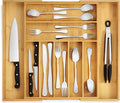 Purawood Bamboo Drawer Organizer - Expandable Silverware Organizer & Utensil Drawer Organizer, Cutlery Tray with Dividers, 7-9 Slots- Kitchen Organizer for Utensils & Flatware (Natural)-Ruum Studio Home