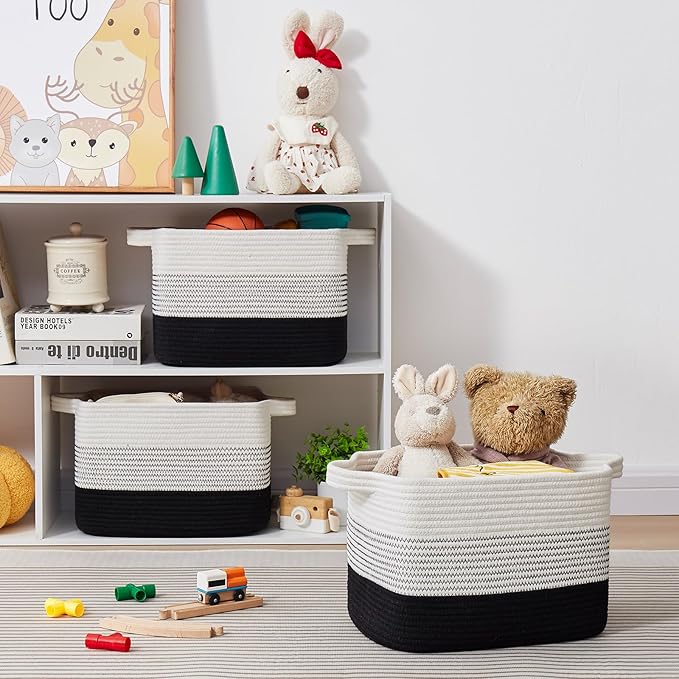 Storage Baskets for Organizing, Woven Baskets for Shelves, Rectangle Decorative Organizer for Storage Clothes, Toy, Books, Towels Nursery Bins 3 Pack (Gradient Black)-Ruum Studio Home
