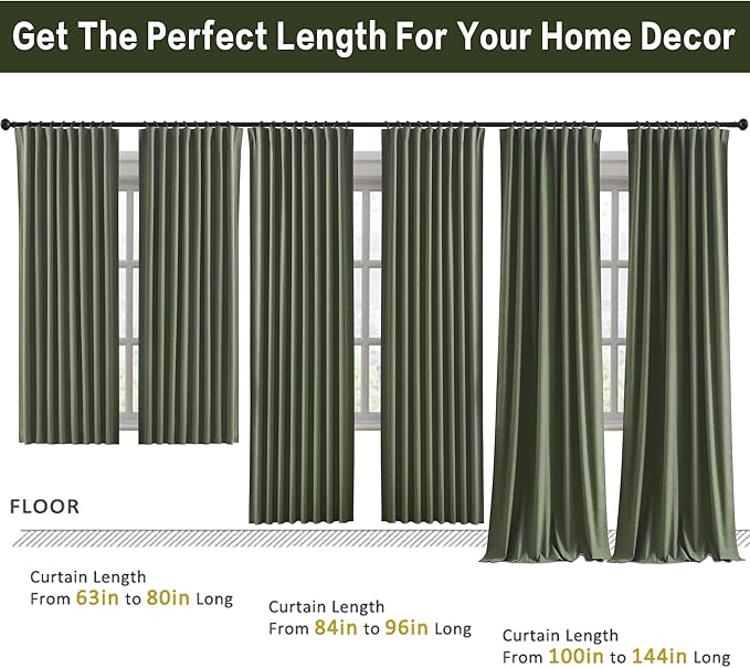 102 Inch Long Linen Blended Blackout Curtains 2 Panels, Back Tab Pleated Look Drapes for Track System with Hooks, Noise Reducing Country Blackout Winodw Curtains 50x102-Loden/Olive Green-Ruum Studio Home