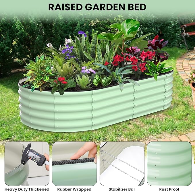 2 Pcs 6x3x1.5ft Oval Raised Garden Bed, Galvanized Raised Beds,Open-Ended Base Metal Raised Planter Beds,Garden Bed Outdoor,Planter Raised Boxes for Vegetables, Flowers,Tool-Free Asse,Green-Ruum Studio Home