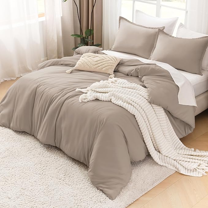 Litanika Light Coffee Comforter King Size, 3 Pieces Lightweight Solid Bedding Comforter Set, All Season Fluffy Bed Set (104x90In Comforter & 2 Pillowcases)-Ruum Studio Home