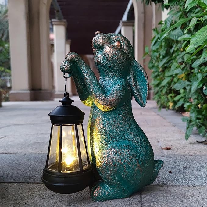 JOYBEE Garden Statues Rabbit with Solar Lantern Outdoor Decor-Rabbit Solar Figurines Lights Decorations for Patio Yard Lawn Ornaments-Gifts for Birthday Easter Housewarming-Ruum Studio Home