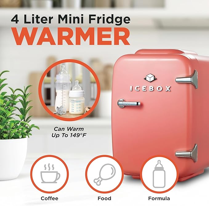 IBMF4BLS Fridge for Bedroom, Skincare, Portable Cooler & Warmer for Makeup, for Office & Home Refrigerator, Mini (4 L / 6-Can), Blush Red-Ruum Studio Home