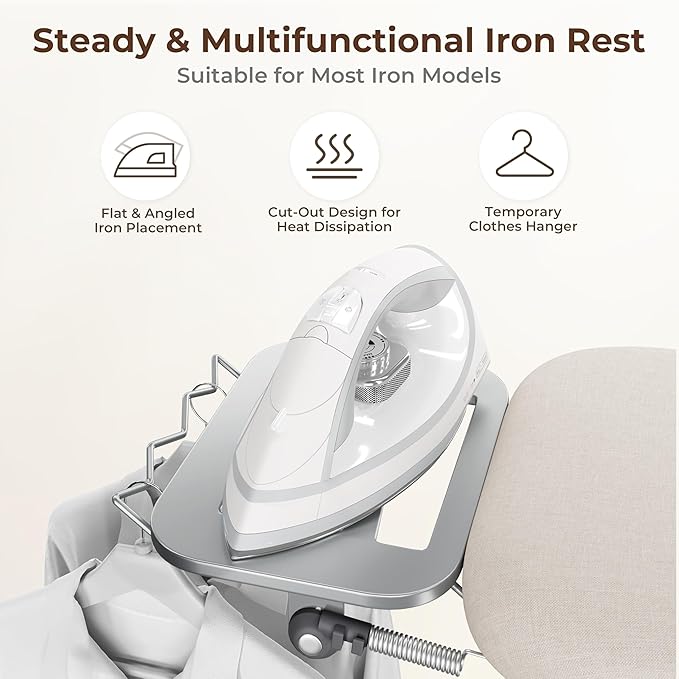 Yaheetech Ironing Board, Compact Iron Board with Cord Holder, Steam Iron Rest and Bottom Storage Tray, 9 Adjustable Heights & 3 Layer Cover, Folding Heavy Duty Ironing Board 52X14, Beige-Ruum Studio Home