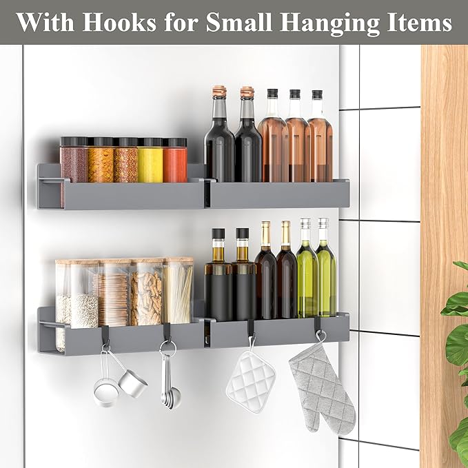 4 Pack Magnetic Spice Rack Organizer for Refrigerator and Oven, Dark Grey Fridge Organizers and Storage for Kitchen-Ruum Studio Home