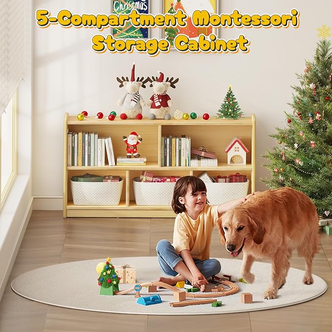 2-Tier Wood Montessori Cabinet for Kids, Toddler Room Book Shelves Toy Organizers and Storage, Small Book Shelf Storage for Baby Children, Furniture of Classroom, Nursery, Playroom-Ruum Studio Home