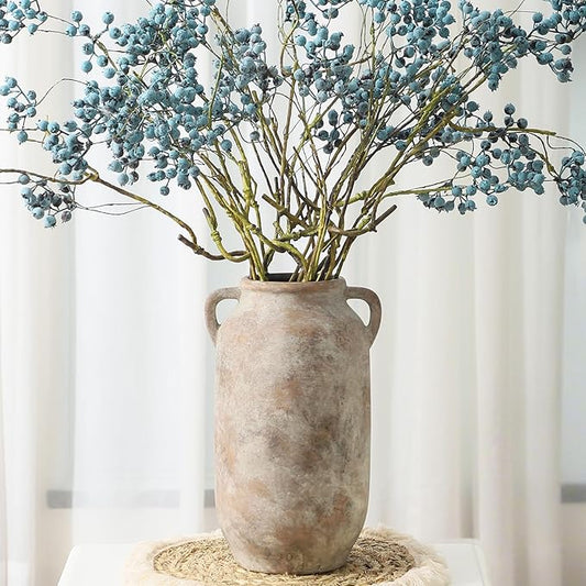 Large Flower Vase Home Decor - 12 inch Tall Ceramic Farmhouse Rustic Table Vases with Handle Living Room Decoration Decorative Modern Vintage for Floor Kitchen Shelf Coffee Dining Desk Fireplace-Ruum Studio Home