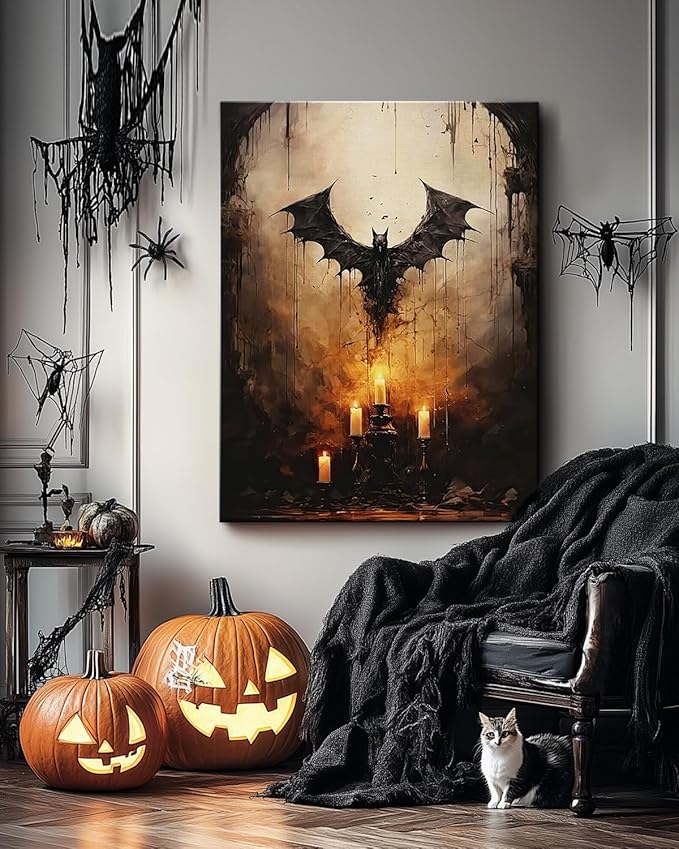 AbcCustomize Halloween Canvas Wall Art - Vintage Moody Bat Poster, Gothic Dark Academia Wall Decor, Spooky Halloween Decor for Farmhouse & Cottage, Fall Decorations Indoor for Living Room & Bedroom-Ruum Studio Home
