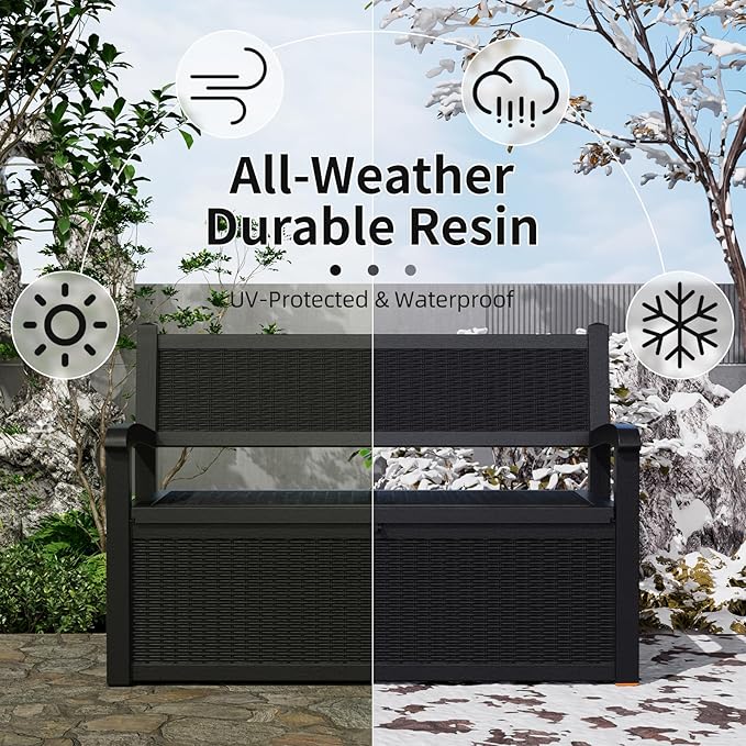 DRATO 75 Gallon Storage Bench Deck Box Outdoor Indoor,Lockable Durable All-Weather Seating with Hidden Storage,Deck Storage for Garden, Pool, Patio,Black-Ruum Studio Home